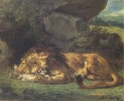 Eugene Delacroix, Lion Devouring a Rabbit (mk05)